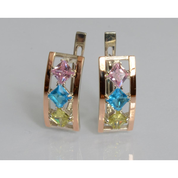 Серебряные серьги с золотыми вставками (162с)