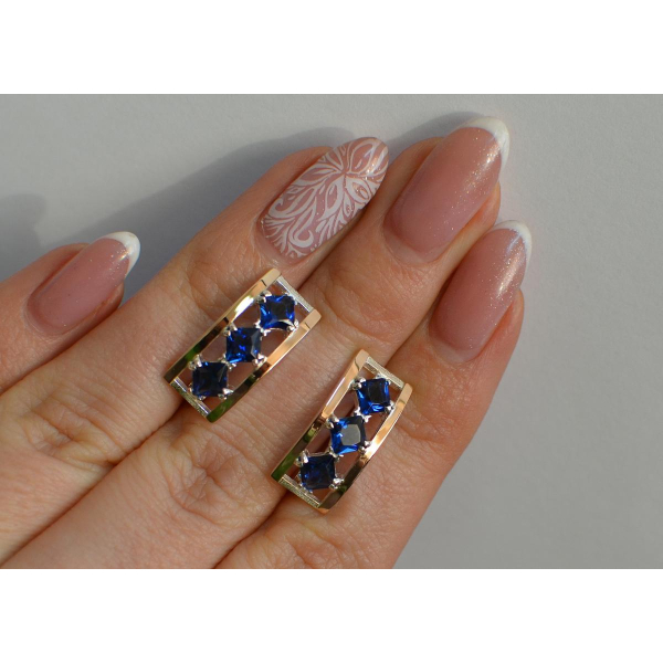 Серебряные серьги с золотыми вставками (162с)