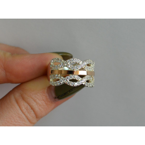Серебряное кольцо с золотыми вставками (163к)