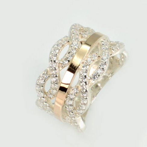 Серебряное кольцо с золотыми вставками