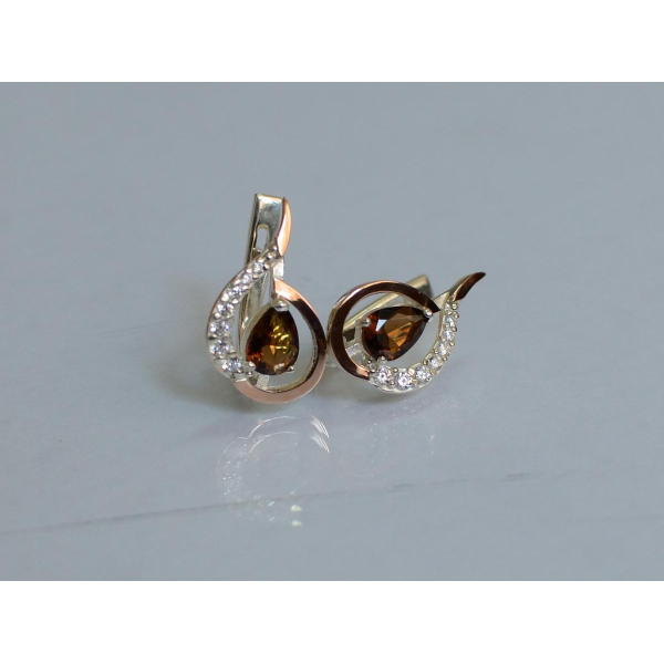 Серебряные серьги с золотыми вставками (164с)