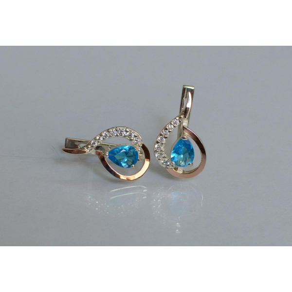 Серебряные серьги с золотыми вставками (164с)