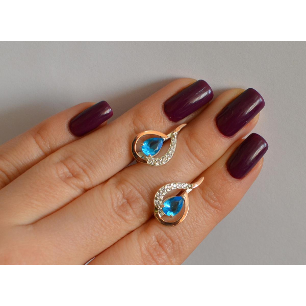 Серебряные серьги с золотыми вставками (164с)