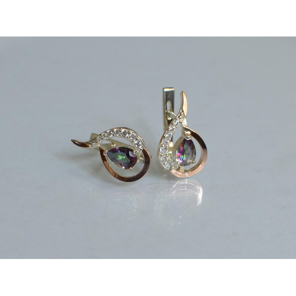 Серебряные серьги с золотыми вставками (164с)