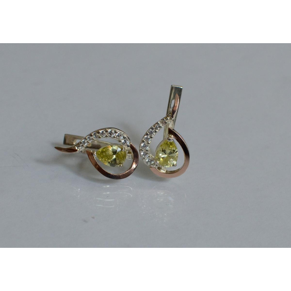 Серебряные серьги с золотыми вставками (164с)