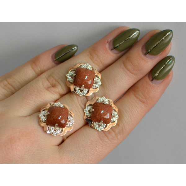 Серебряный набор с золотыми пластинами (165)