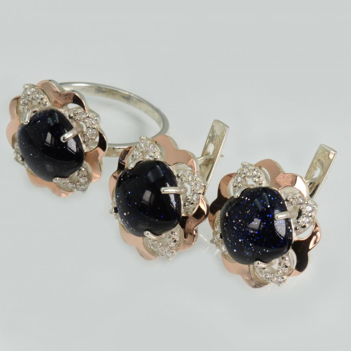 Серебряный набор с золотыми пластинами (165)