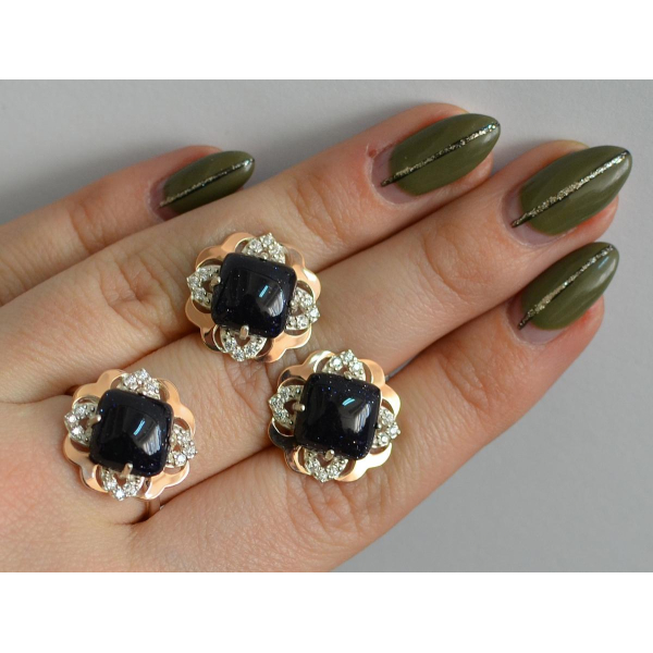 Серебряный набор с золотыми пластинами (165)