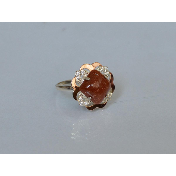 Серебряное кольцо с золотыми вставками (165к)