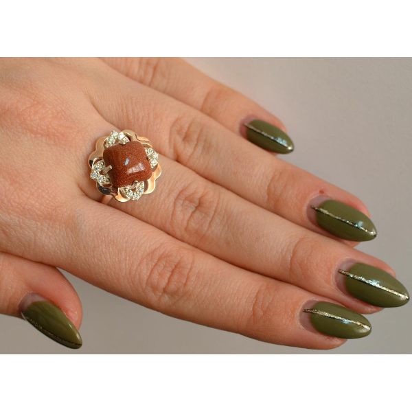 Серебряное кольцо с золотыми вставками (165к)