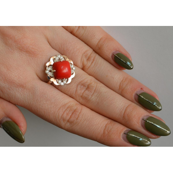 Серебряное кольцо с золотыми вставками (165к)