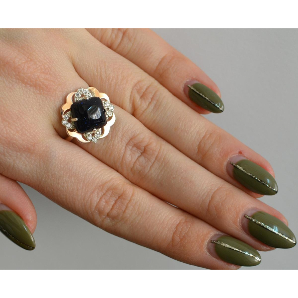 Серебряное кольцо с золотыми вставками (165к)