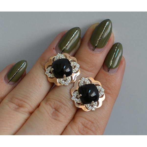 Серебряные серьги с золотыми вставками (165с)