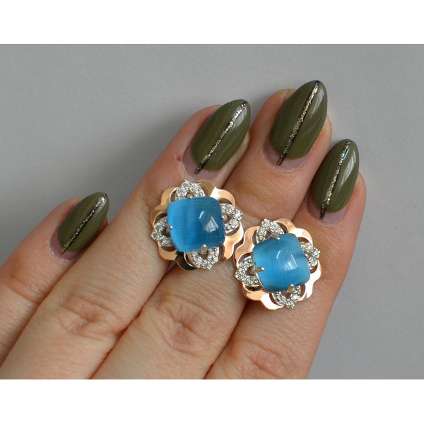 Серебряные серьги с золотыми вставками (165с)