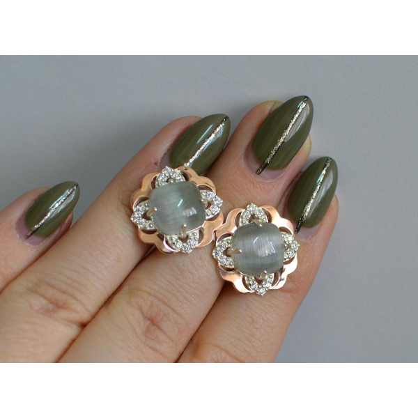 Серебряные серьги с золотыми вставками (165с)