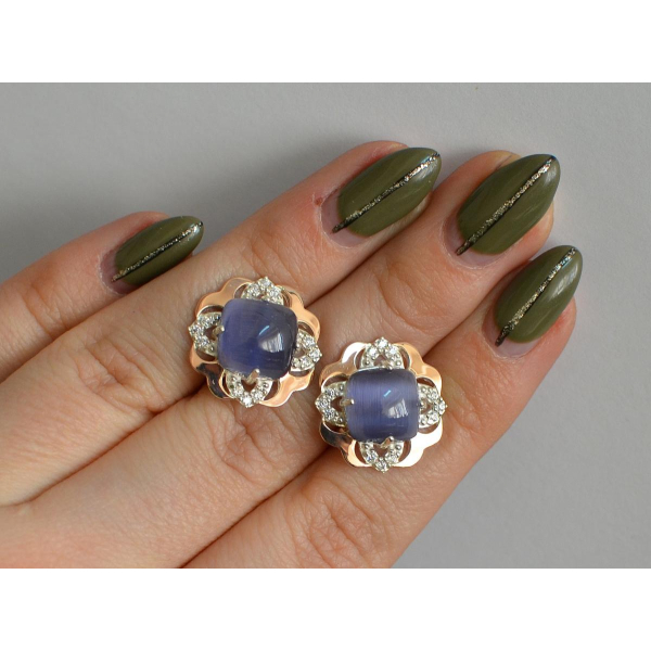 Серебряные серьги с золотыми вставками (165с)