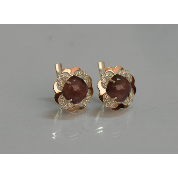 Серебряные серьги с золотыми вставками (165с)