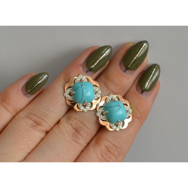 Серебряные серьги с золотыми вставками (165с)