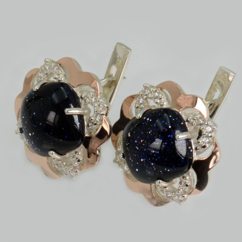 Серебряные серьги с золотыми вставками