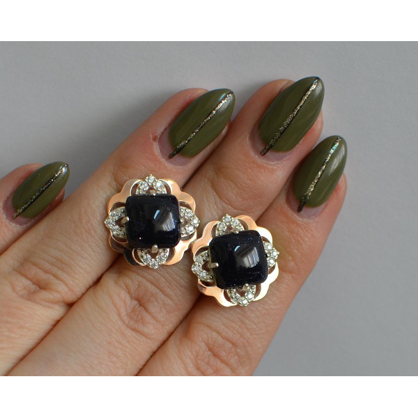 Серебряные серьги с золотыми вставками (165с)