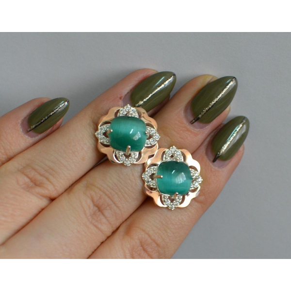 Серебряные серьги с золотыми вставками (165с)