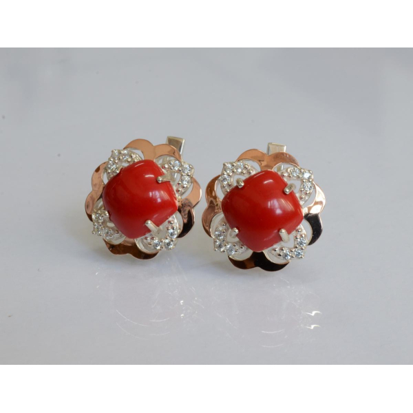 Серебряные серьги с золотыми вставками (165с)