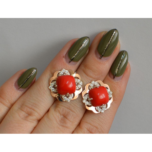 Серебряные серьги с золотыми вставками (165с)