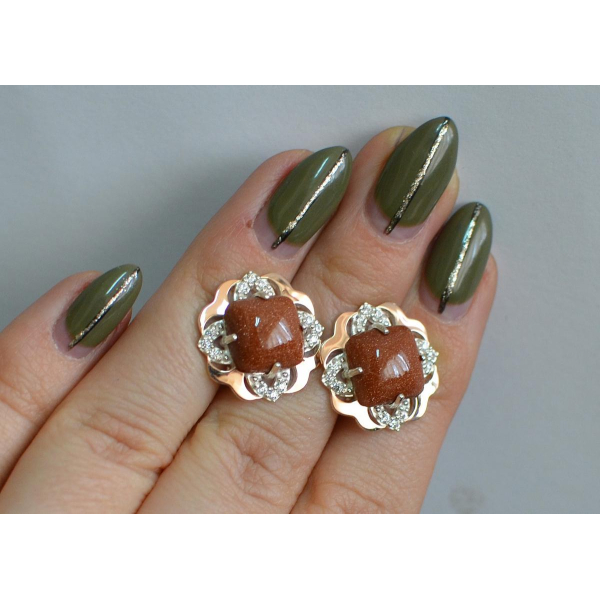 Серебряные серьги с золотыми вставками (165с)