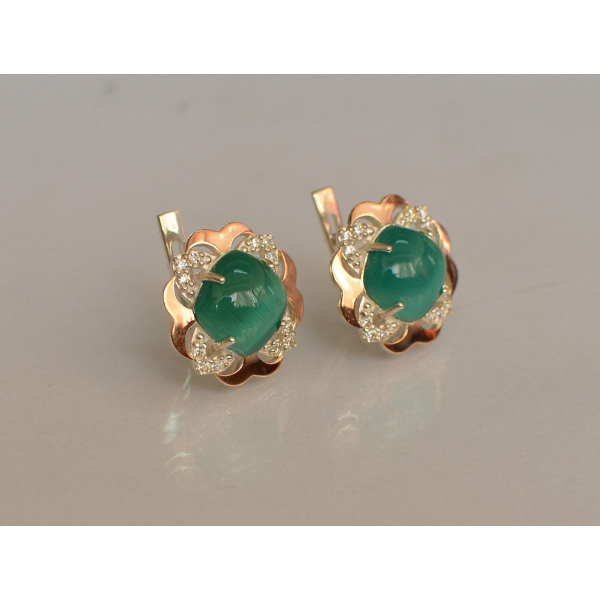 Серебряные серьги с золотыми вставками (165с)