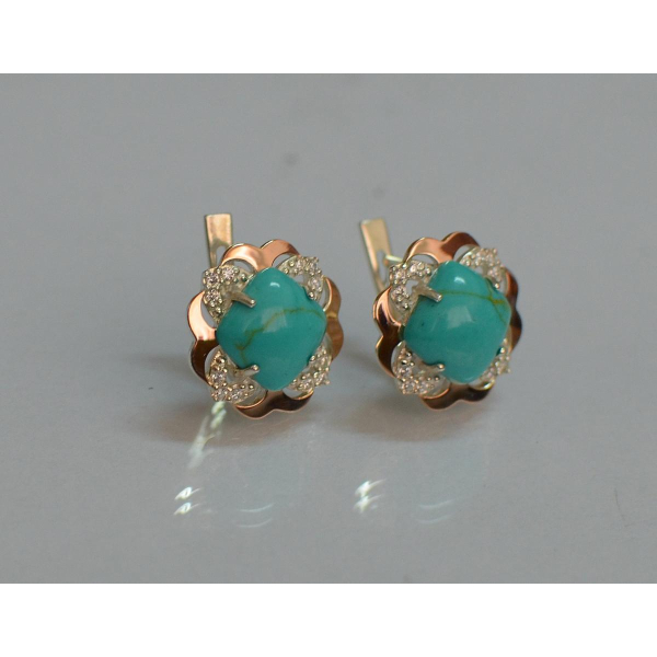 Серебряные серьги с золотыми вставками (165с)