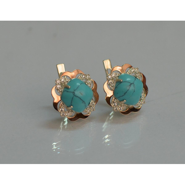 Серебряные серьги с золотыми вставками (165с)