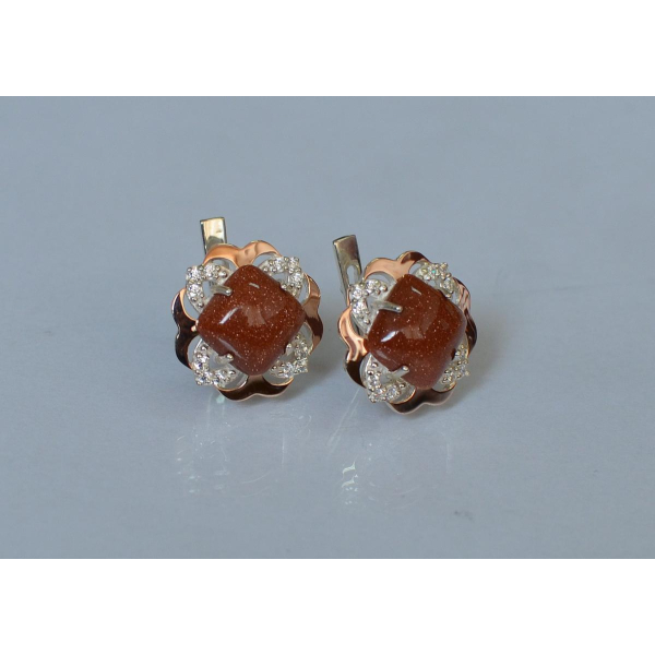 Серебряные серьги с золотыми вставками (165с)