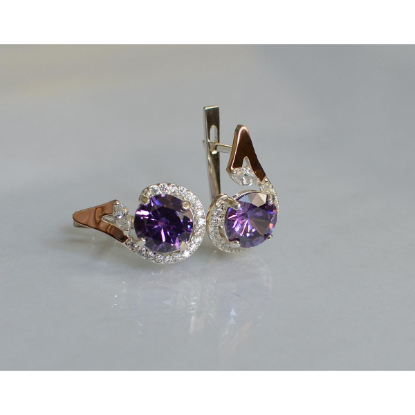 Серебряные серьги с золотыми вставками (166с)