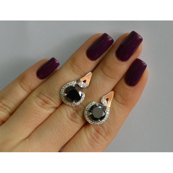 Серебряные серьги с золотыми вставками (166с)