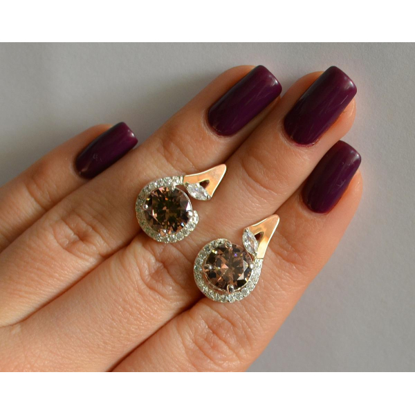 Серебряные серьги с золотыми вставками (166с)