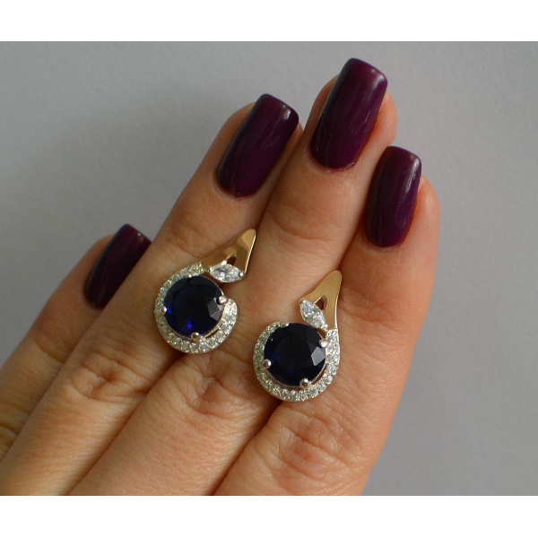 Серебряные серьги с золотыми вставками (166с)