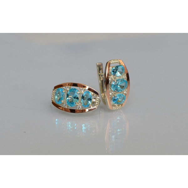 Серебряные серьги с золотыми вставками (167c)