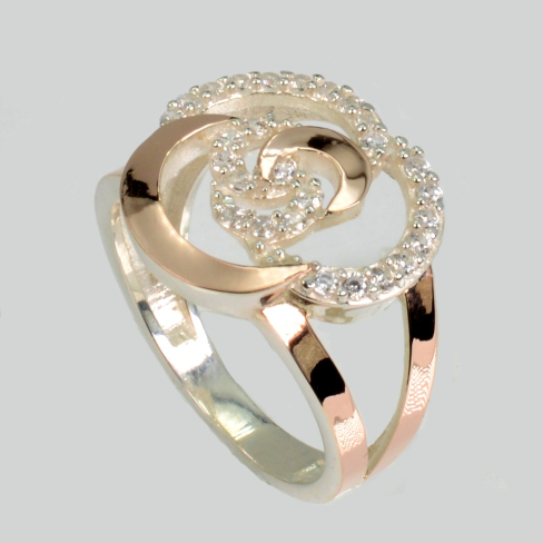 Серебряное кольцо с золотыми вставками