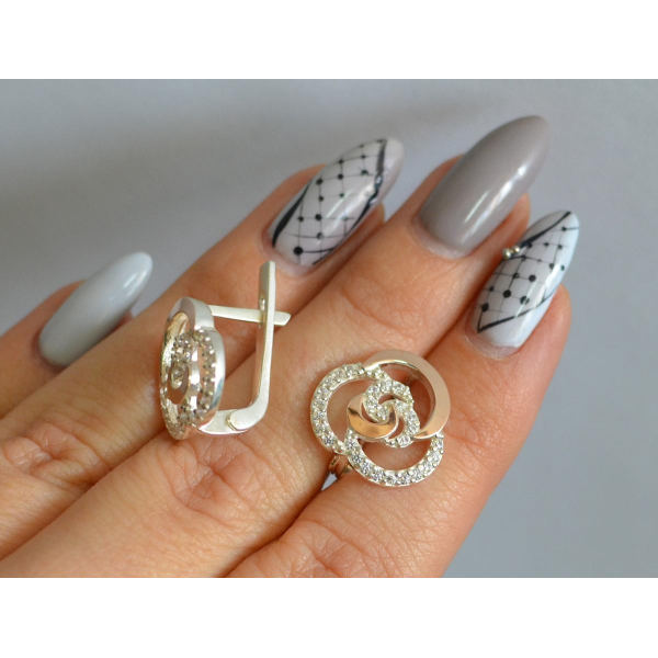 Серебряные серьги с золотыми вставками (168с)