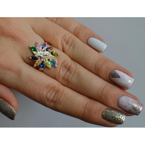 Серебряное кольцо с золотыми вставками (170к)