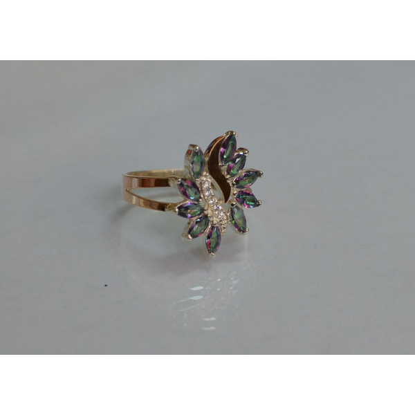 Серебряное кольцо с золотыми вставками (170к)