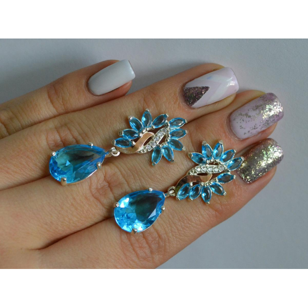 Серебряные серьги с золотыми вставками (170с)