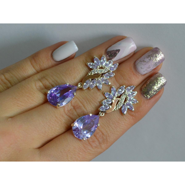 Серебряные серьги с золотыми вставками (170с)