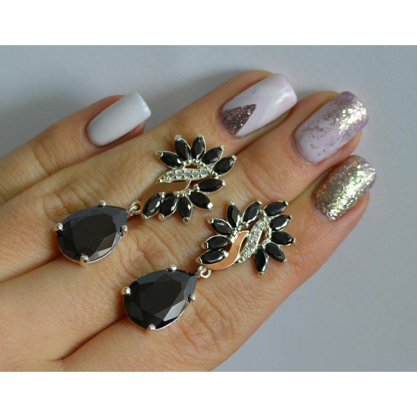 Серебряные серьги с золотыми вставками (170с)