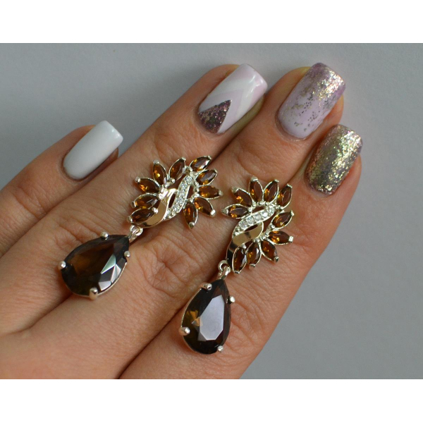 Серебряные серьги с золотыми вставками (170с)