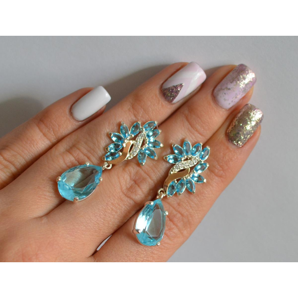 Серебряные серьги с золотыми вставками (170с)