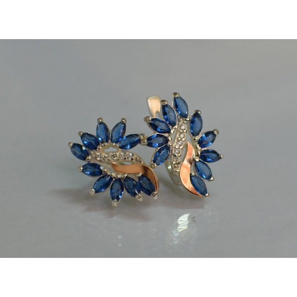 Серьги серебряные  с золотыми вставками170c2 (170с2)