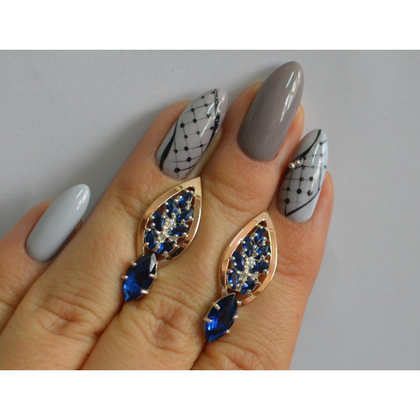 Серебряные серьги с золотыми вставками (172с)