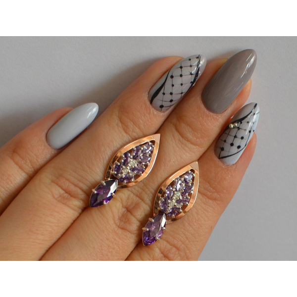 Серебряные серьги с золотыми вставками (172с)