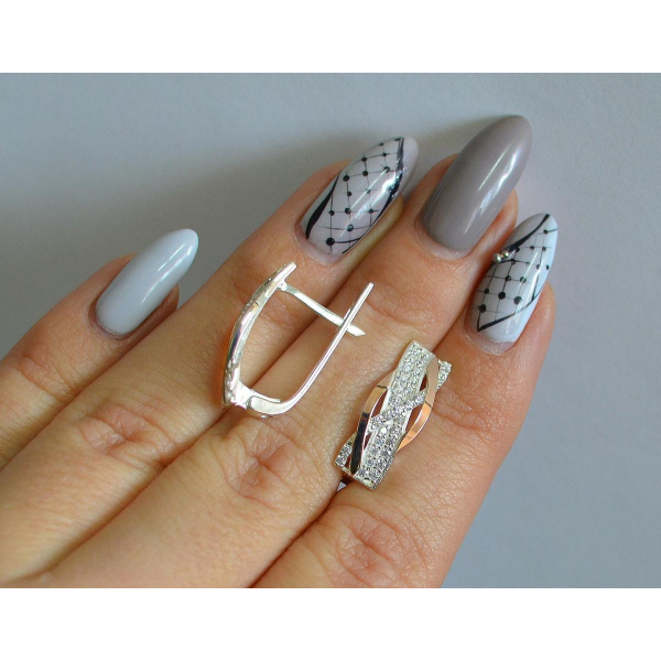 Серебряные серьги с золотыми вставками (173с)